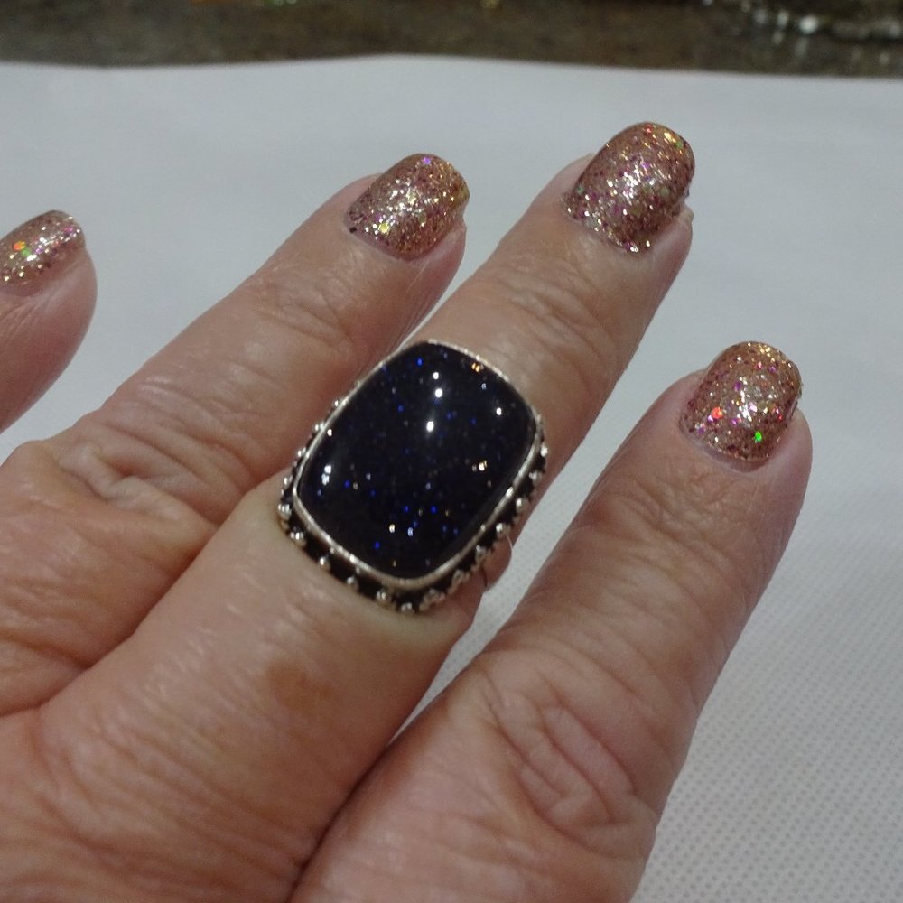 Sparkling "BLUE SUNSTONE" Handmade Sterling Ring Size 9.75 #526A
